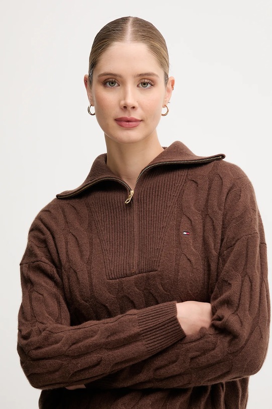 Vlněný svetr Tommy Hilfiger hnědá WW0WW46425