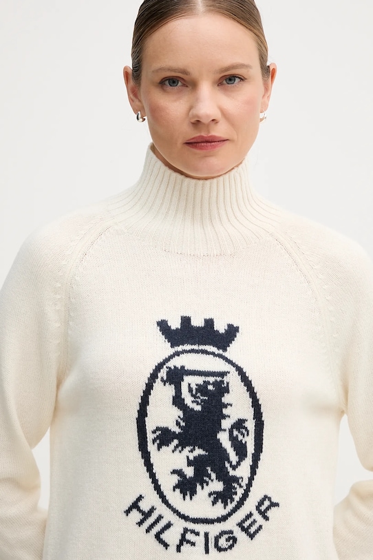 Tommy Hilfiger sweter z dodatkiem wełny beżowy WW0WW46434