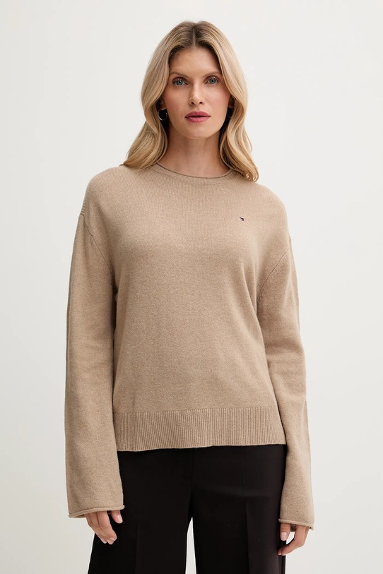 Шерстяной свитер Tommy Hilfiger тонкий бежевый WW0WW46438