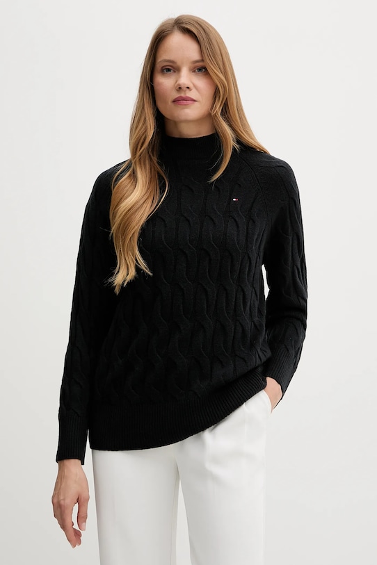 Vlnený sveter Tommy Hilfiger vlna čierna WW0WW46791