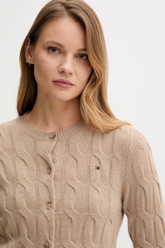 Tommy Hilfiger kardigan wełniany beżowy WW0WW47463