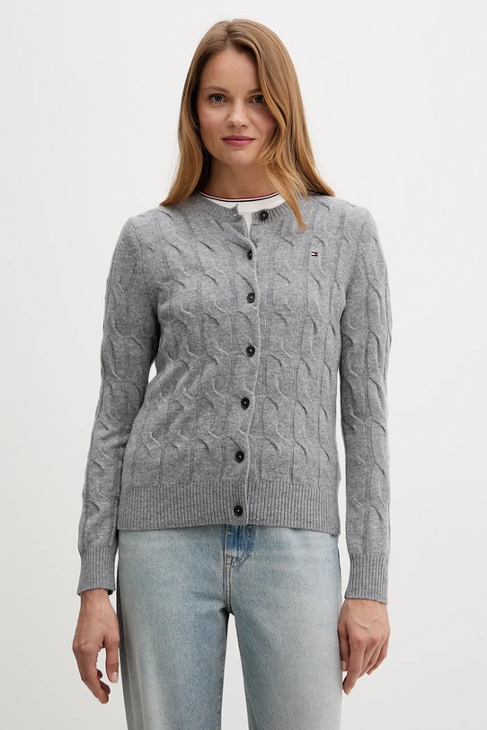 Vlnený kardigán Tommy Hilfiger vlna sivá WW0WW47463