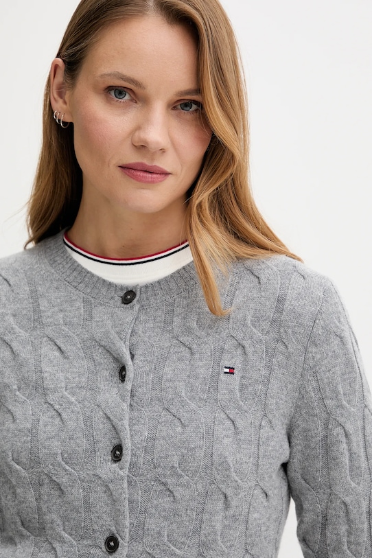 Vlnený kardigán Tommy Hilfiger sivá WW0WW47463