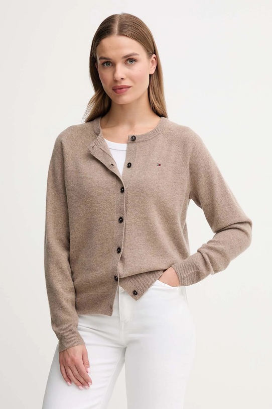 Tommy Hilfiger kardigan wełniany wełna beżowy WW0WW47469