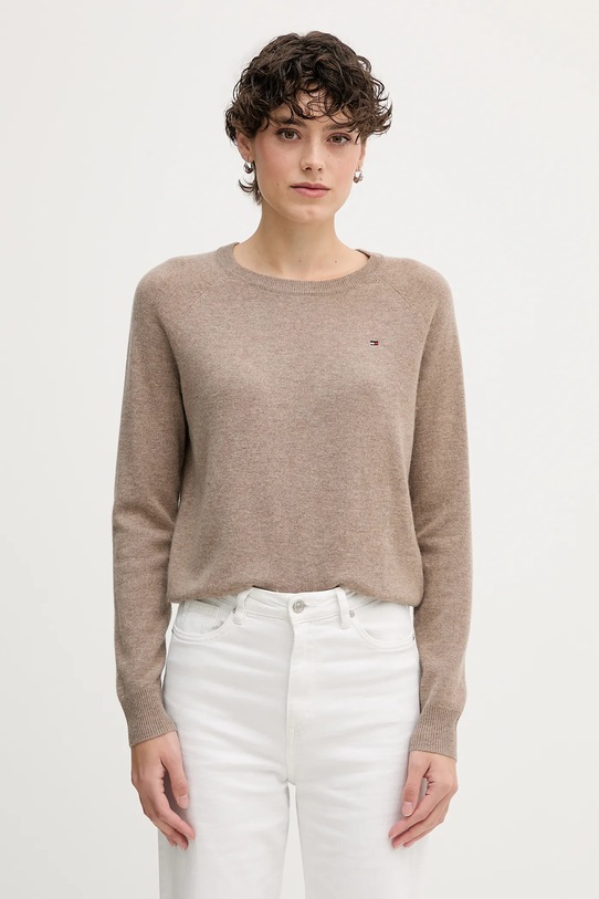 Tommy Hilfiger sweter wełniany okrągły brązowy WW0WW47470