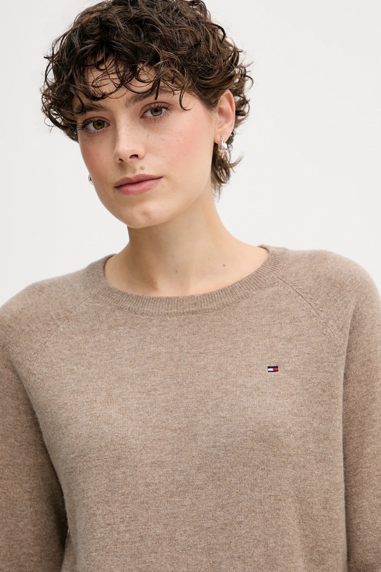 Tommy Hilfiger sweter wełniany brązowy WW0WW47470