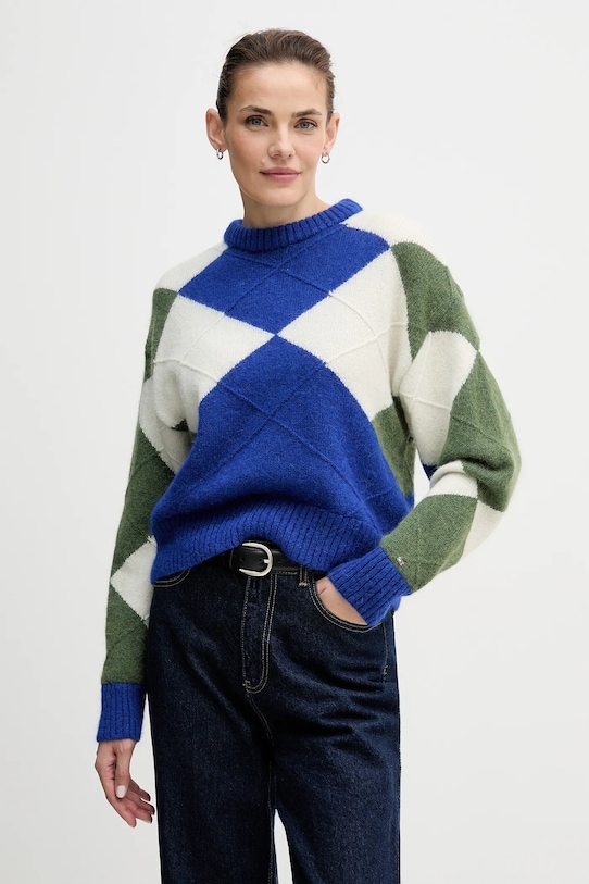 Tommy Hilfiger sweter z dodatkiem alpaki okrągły niebieski WW0WW47464