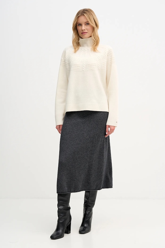 Tommy Hilfiger sweter wełniany WW0WW47645 beżowy AW25