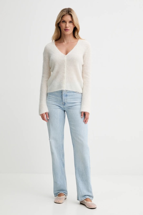 Calvin Klein kardigan z dodatkiem wełny LV044D344G beżowy AW25