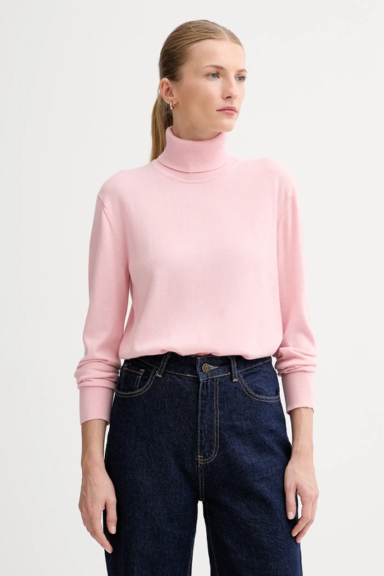 Calvin Klein sweter z dodatkiem wełny golf różowy LV044D371G