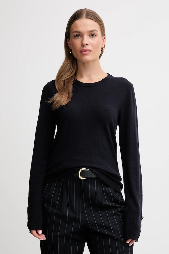 Barbour sweter z wełną CARLBY okrągły granatowy LKN1686