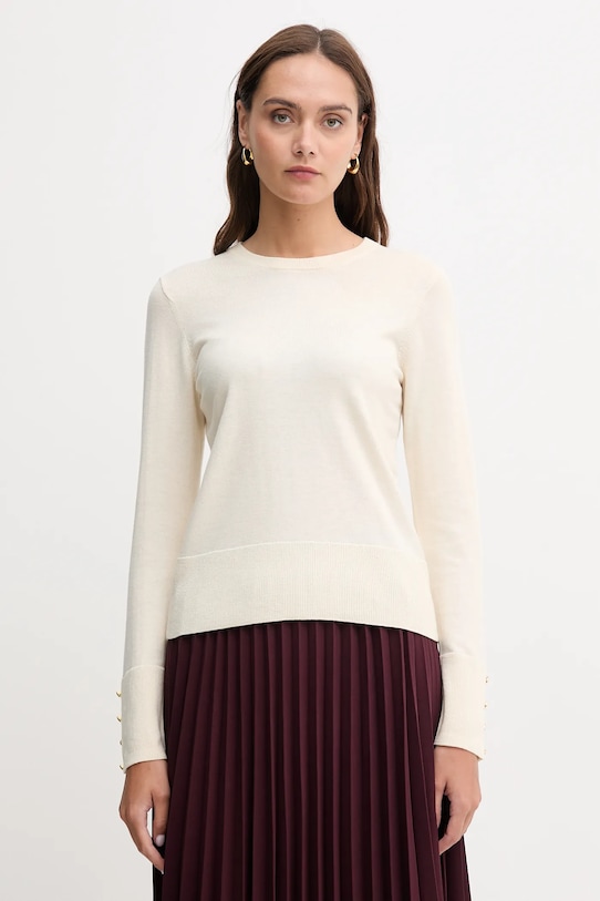 Barbour sweter z wełną CARLBY okrągły beżowy LKN1686