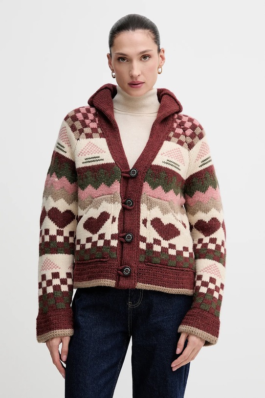 Barbour kardigan z dodatkiem wełny RUBY gruba czerwony LKN1695