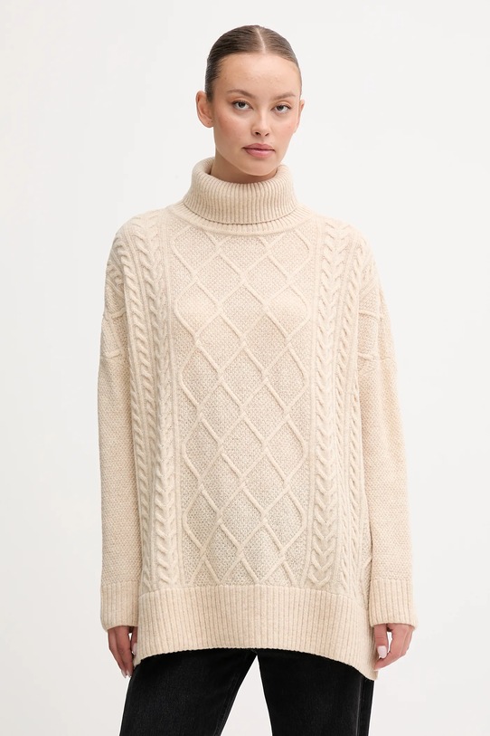 Barbour sweter z dodatkiem wełny średniej grubości beżowy LKN1261