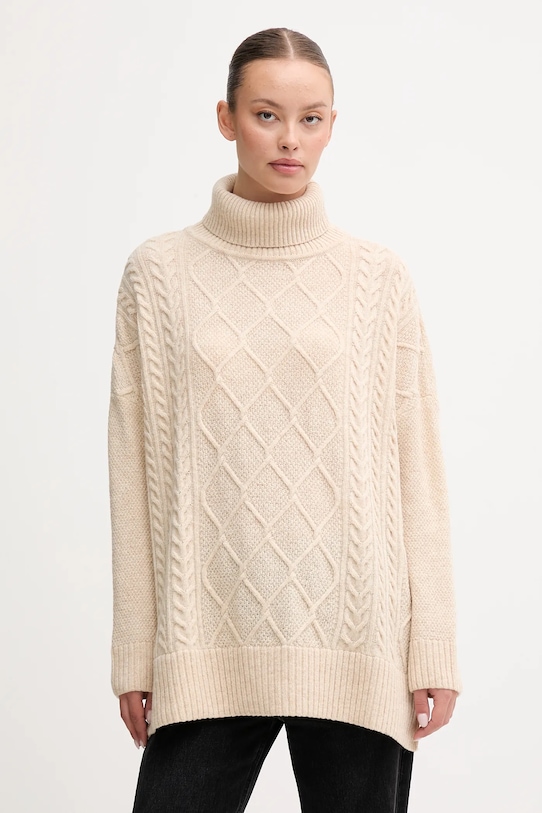 Barbour sweter z dodatkiem wełny średniej grubości beżowy LKN1261