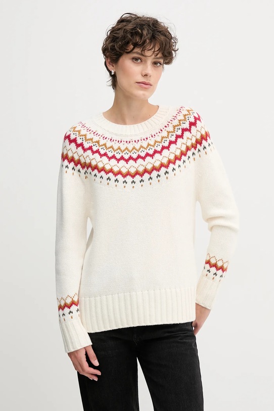 Barbour sweter z dodatkiem wełny okrągły beżowy LKN1437