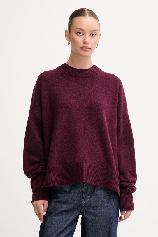 Barbour sweter wełniany LEONIE wełna bordowy LKN1706