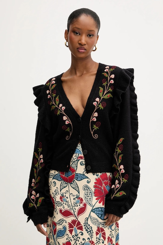 Farm Rio cardigan de lână imprimeu negru 340201