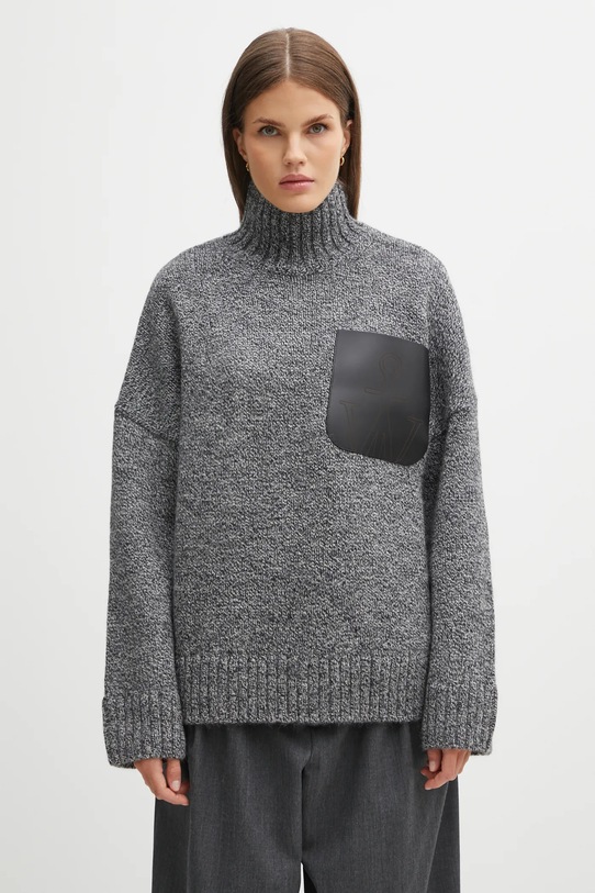 JW Anderson wool blend sweater Leather Patch Pocket chunky gray KW1292.YN0367