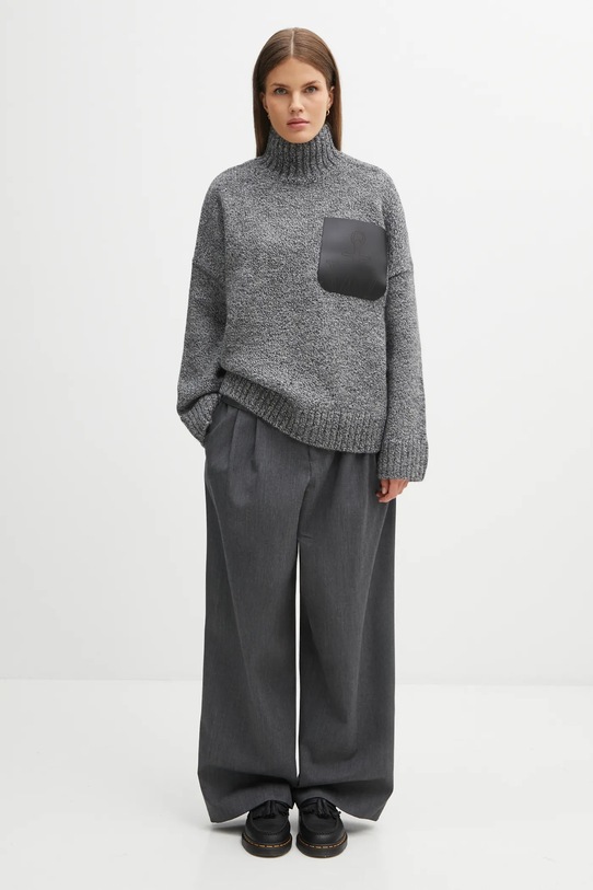 JW Anderson wool blend sweater Leather Patch Pocket KW1292.YN0367 gray