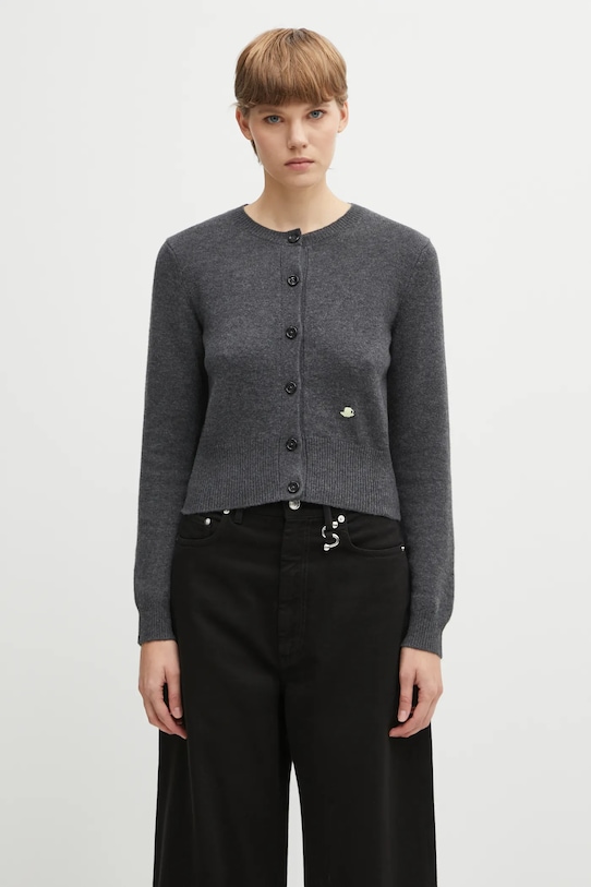 Шерстяной кардиган JW Anderson Contrast Embroidery Cardigan шерсть серый KW1447.YN0447