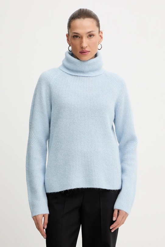 BOSS Orange sweter z dodatkiem wełny golf niebieski 50548937