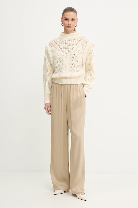 BOSS Orange sweter z dodatkiem wełny 50548951 beżowy AW25