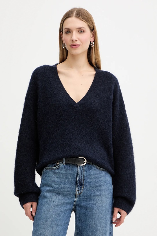 BOSS Orange sweter z dodatkiem wełny szpic granatowy 50549185