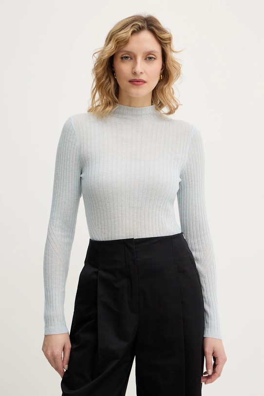 BOSS Orange sweter z dodatkiem wełny półgolf niebieski 50549391