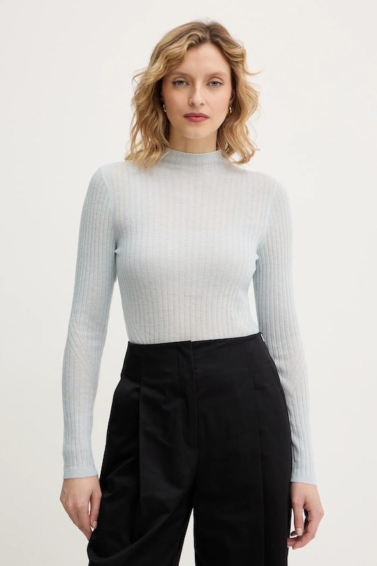 BOSS Orange sweter z dodatkiem wełny półgolf niebieski 50549391