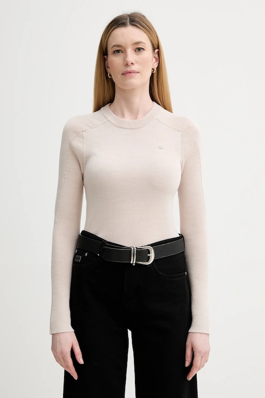 G-Star sweter wełniany 0 okrągły beżowy D27712.B692
