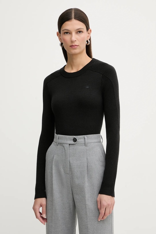 G-Star sweter wełniany 0 okrągły czarny D27712.B692