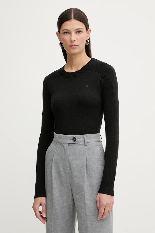 G-Star sweter wełniany 0 okrągły czarny D27712.B692