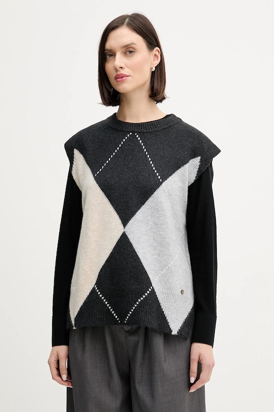 Pedro del Hierro kamizelka z domieszką wełny okrągły szary 5502018