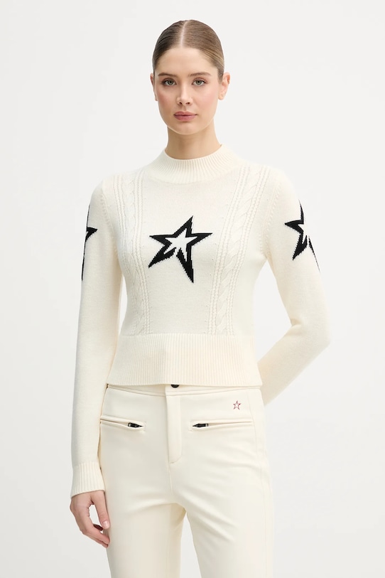 Perfect Moment sweter z wełny merino Cable okrągły beżowy W3000420