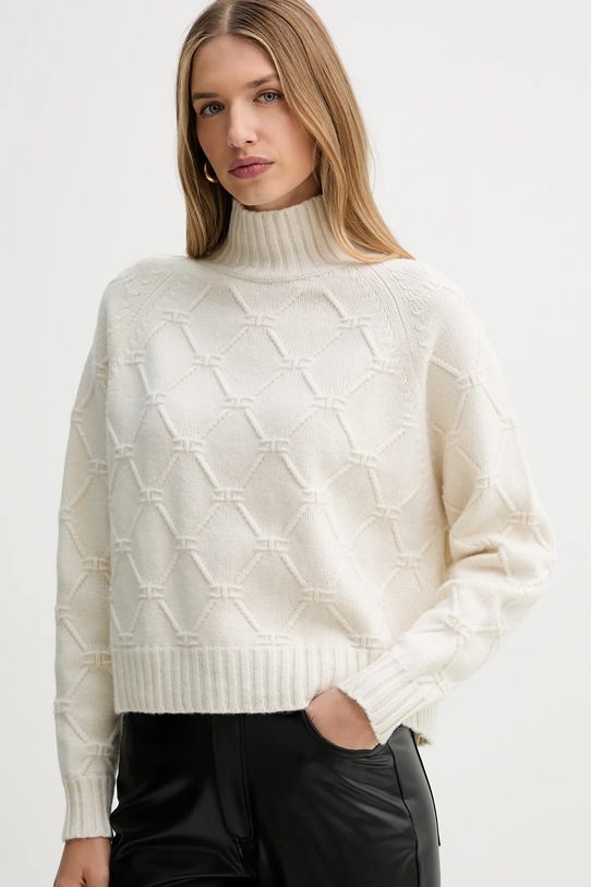 Elisabetta Franchi sweter wełniany beżowy MK55T57E2
