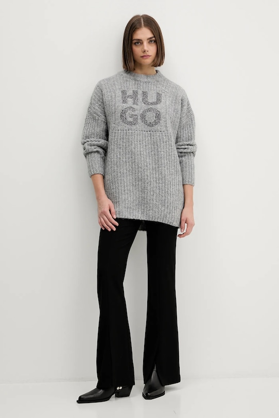 HUGO sweter z dodatkiem wełny 50548245 szary AW25