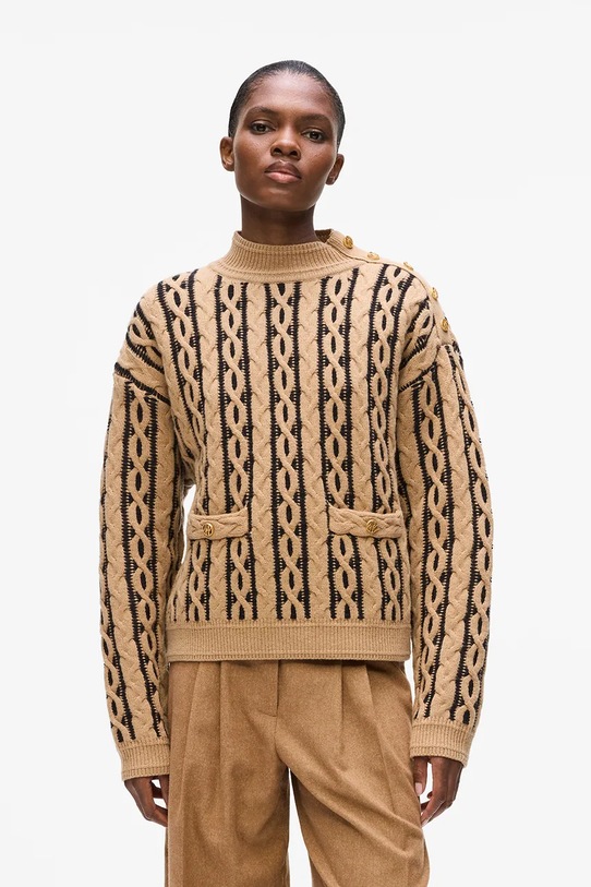 Karl Lagerfeld sweter z dodatkiem wełny półgolf brązowy A4W18039