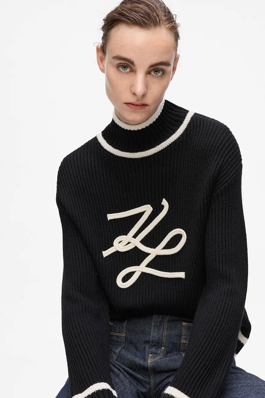 Karl Lagerfeld pulover de lână A4W18051 negru AW25