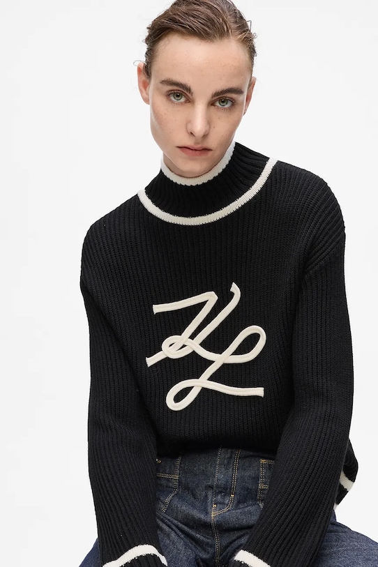 Karl Lagerfeld pulover de lână A4W18051 negru AW25