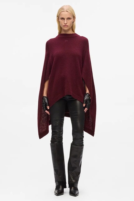 Karl Lagerfeld poncho wełniane wełna bordowy A4W18047