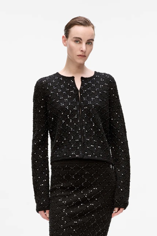 Kardigán s prímesou vlny Karl Lagerfeld nášivka čierna A4W18057