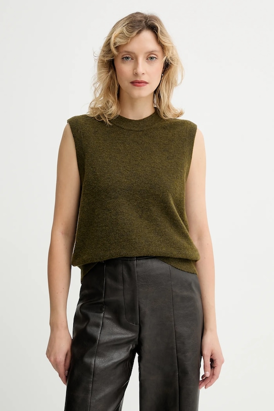 Marc O'Polo kamizelka z domieszką wełny okrągły zielony 5000006924