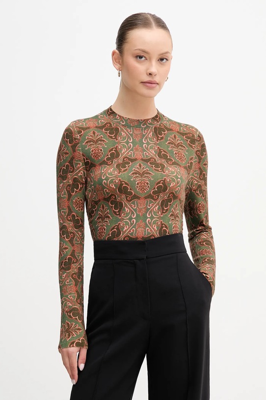 Вовняний светр Barbour x Farm Rio тонкий зелений LKN1718