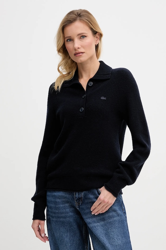 Lacoste sweter wełniany wełna granatowy AF4010