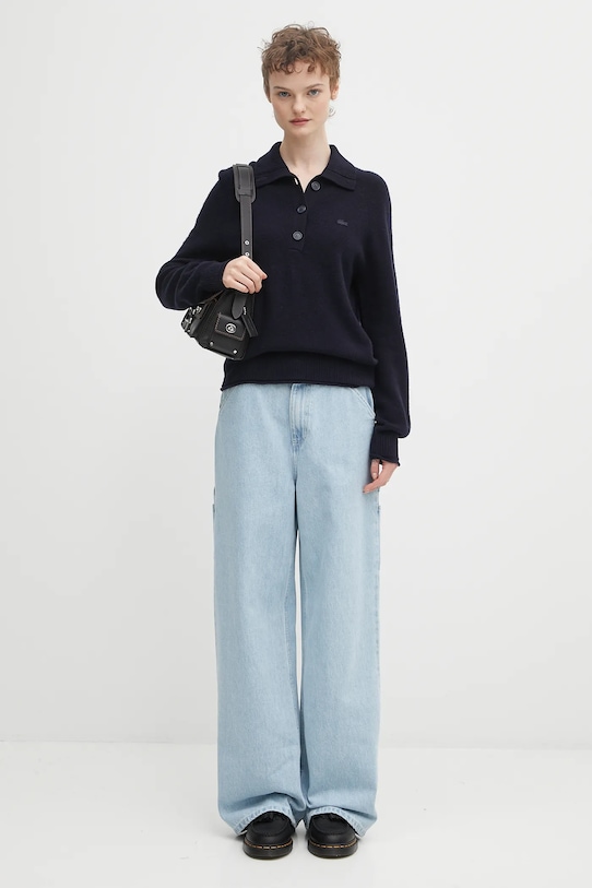 Μάλλινο πουλόβερ Lacoste AF4010 σκούρο μπλε