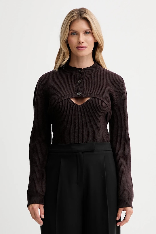 ISABELLE BLANCHE kardigan z dodatkiem wełny średniej grubości brązowy IS25FW.M123.F005.MOD