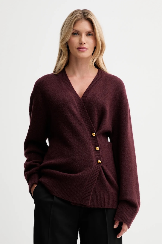 ISABELLE BLANCHE kardigan z dodatkiem wełny zapinany bordowy IS25FW.M152.F007