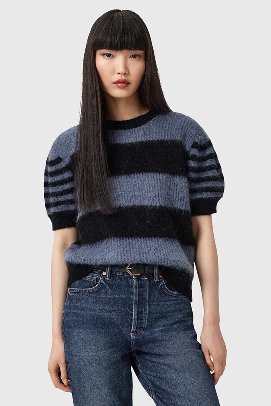 AllSaints sweter z dodatkiem wełny CLEM okrągły czarny W015KD