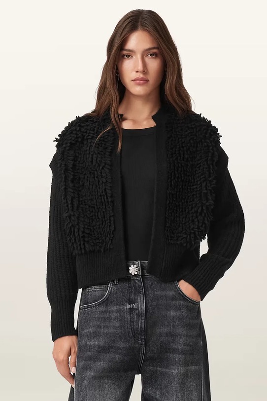 AllSaints kardigan z dodatkiem wełny ELIAS średniej grubości czarny W047KD